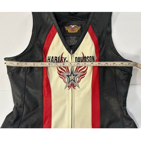 Harley Davidson Vest Rapid City Cream Red Leather Zip Front Riding - Picture 7 of 7